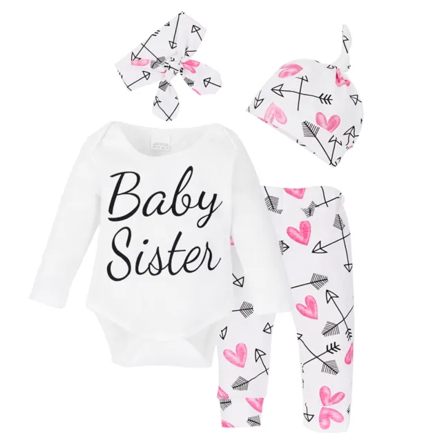 4pcs/set Baby Girl Infant Suit Set Romper+Pants+Cap+Headband Printed Love-160173