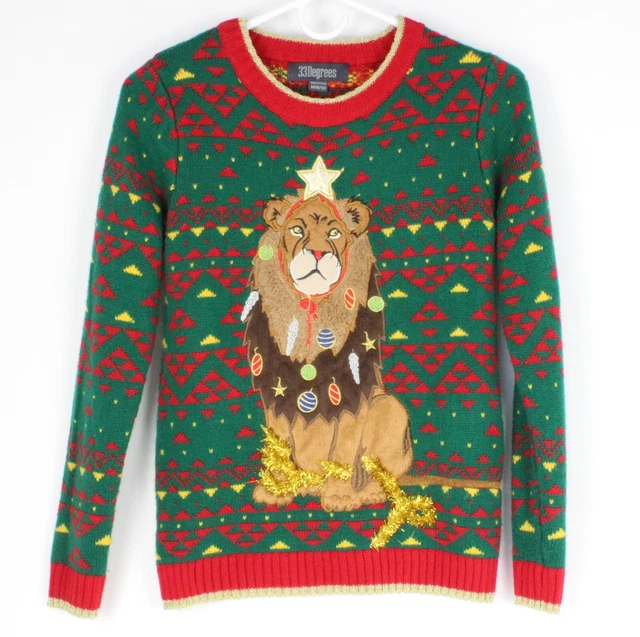 Ugly Christmas Sweater by 33 Degrees Unisex YOUTH Size M Chest 32" Holiday Lion