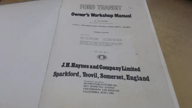 Ford Transit (Petrol) Owners Workshop Manual, Haynes, J. H., J H 3