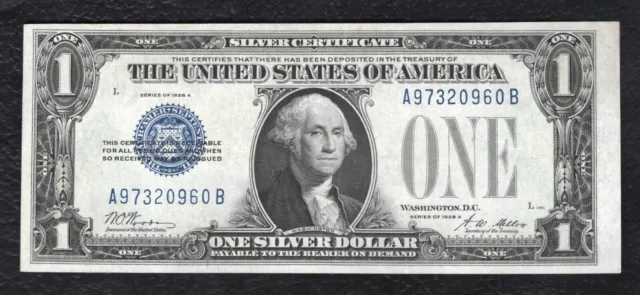 Fr 1601 1928-A $1 One Dollar “Funnyback” Silver Certificate About Uncirculated