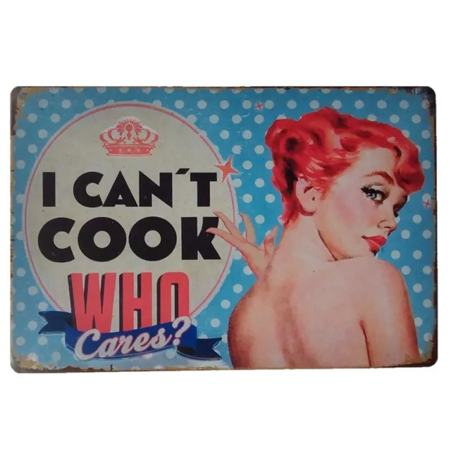 Targa i can't cook cucina  stampa metallo vintage retrò pub bar poster arredo