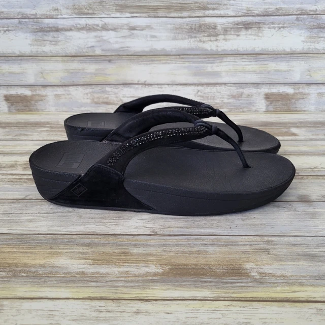 FitFlop Women's 10 Black Wedge Comfort Flip Flops Sandals Crystal Swirl C30-090 2