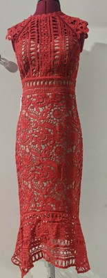 *NEW* Lipsy VIP Collection Red Guipure Lace Midi Dress UK Size 8✔️