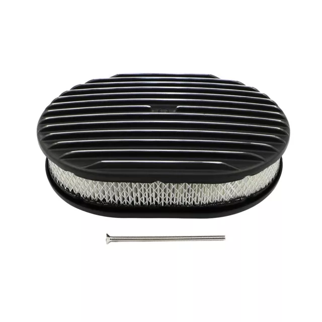 12 Half Finned Black Aluminum Oval Air Cleaner W/Filter, Compatible with  Chevy V8