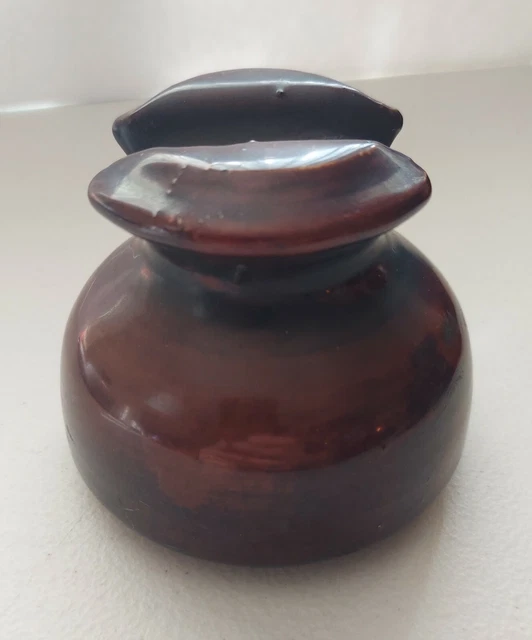 VINTAGE/ANTIQUE - Ceramic Brown Electric Pole Insulator By LOCKE USA - Top Rest 3