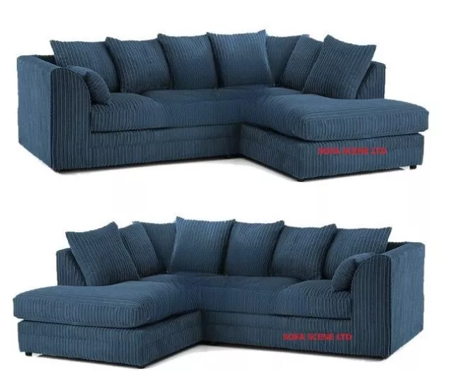 Midnight Blue Jumbo Cord Corner Sofa Suite Set Footstool 3 2 Seater swivel chair