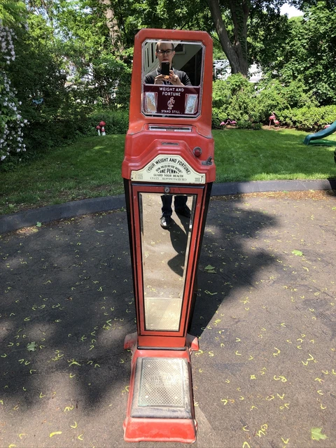 Vintage Coin Operated  Scale Penny Op Watling Weight & Fortune Porcelain Sign