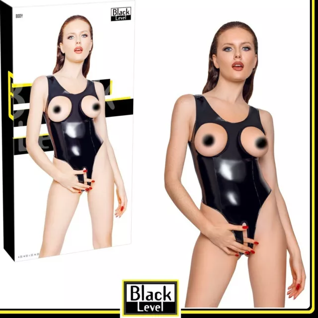 Sexy Body in vinile nero lucido Open Bust Black Level Fetish abiti erotic donna