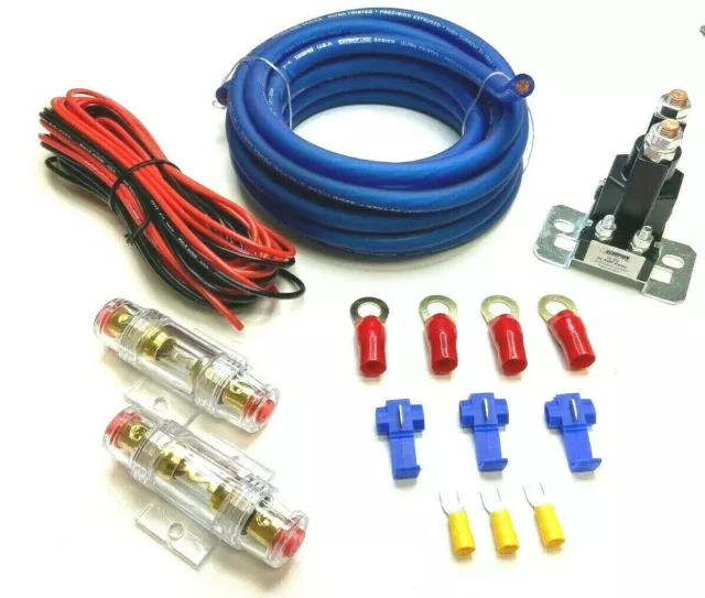 Dual / Auxiliary Battery Isolator Relay With Copper Cables Complete Kit Blue