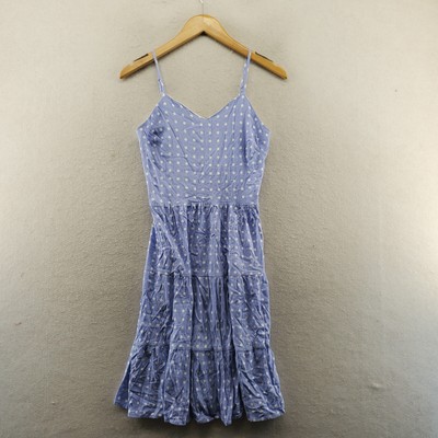 Monteau Womens Small Sundress Dress Sleeveless Blue White Polka Dot Short