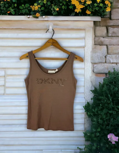 DKNY Tank Top Studded Brown Grunge Punk Y2K Hipster Baby Tee Faded Size Medium