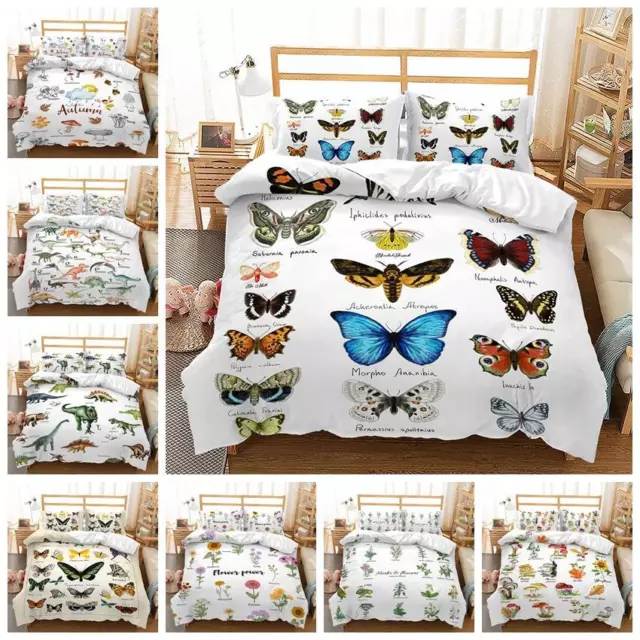 3D Gift Bed Set Butterfly Plant Dinosaur Doona Quilt Duvet Cover Single Double