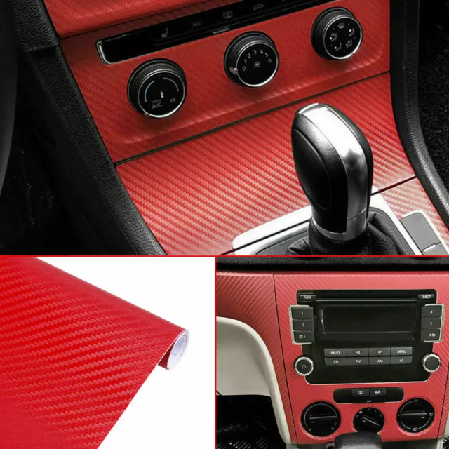 1x Red 3D Carbon Fiber Car Interior Panel Protector Sticker Accessories DIY Film