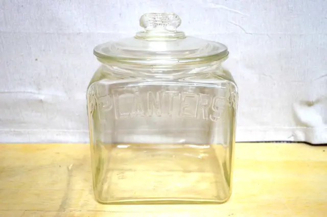 Vtg. Circa 1930's Planters Peanut Glass Square Jar Store Display Advertisement