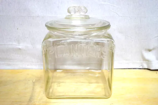 Vtg. Circa 1930's Planters Peanut Glass Square Jar Store Display Advertisement