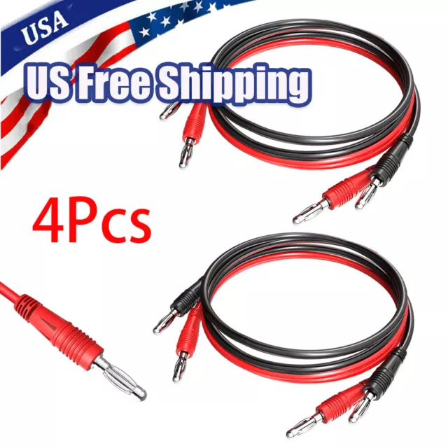 4X 4mm Banana Plug Male to Plug dual end test lead cable for Multimeter Test NEW