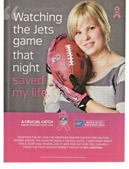Breast Cancer Awareness 2013 Pink Print Ad NFL Jets Game Saved My Life Football