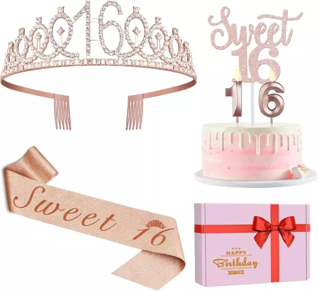 Sweet 16 Birthday Decorations for Girls Including Sweet 16 Cake Toppers, Crown/T