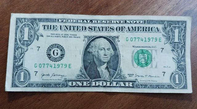 2017 Federal Reserve Note $1 Ink Transfer Error on One & Coat Pressed To Back