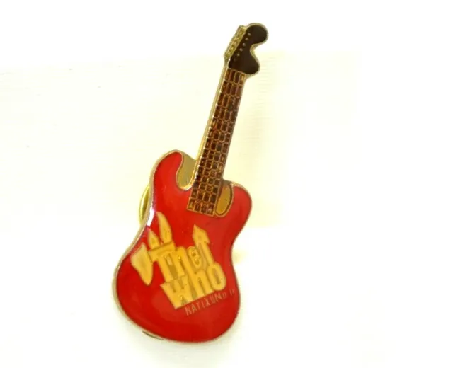 The Who Guitar Pin Red Hard Rock Roll Metal Band Collectible Lapel Bag Gear Vtg