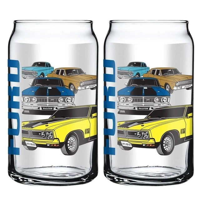 127008 Ford Vintage Cars Muscle Cars Set Of 2 485Ml Can Shaped Drinking Glasses