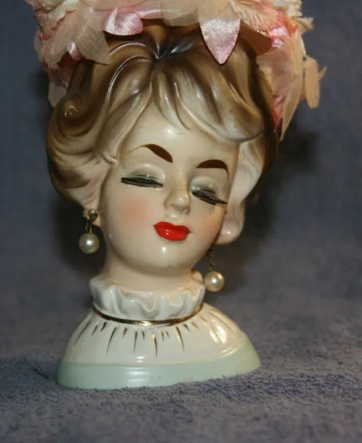 Vintage Trimont Japan Lady Head Vase With Flowers-Blond Hair 2