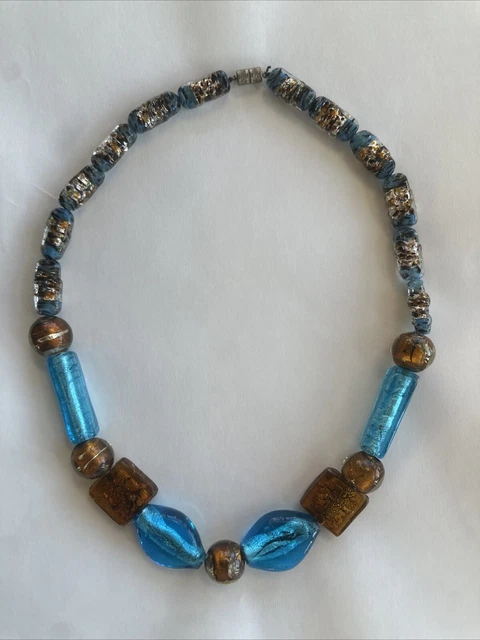 Collier Vintage LDADPR Pierres Bleu, Vert, Jaune - Longueur 71-80 Cm, Acier/résine - Occasion Collection