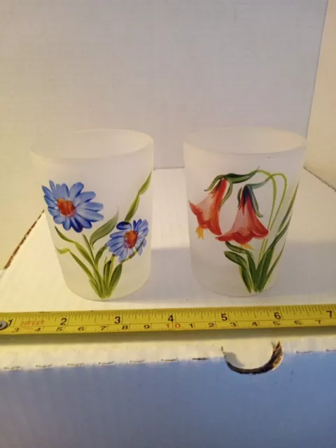 Set Of 2 Hand Painted Floral Votive Candle Holders