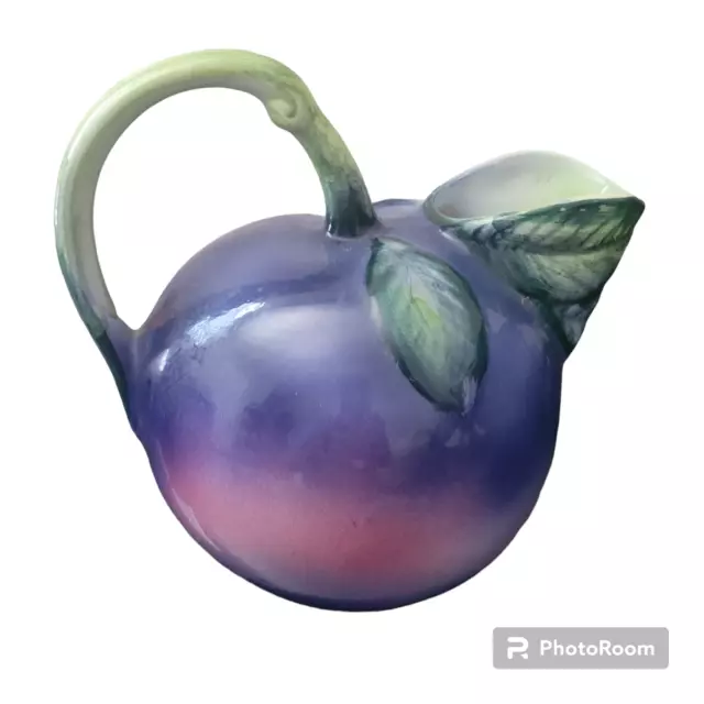 Ceramic Pitcher Plum Design Made in Italy Hand Painted Whimsical