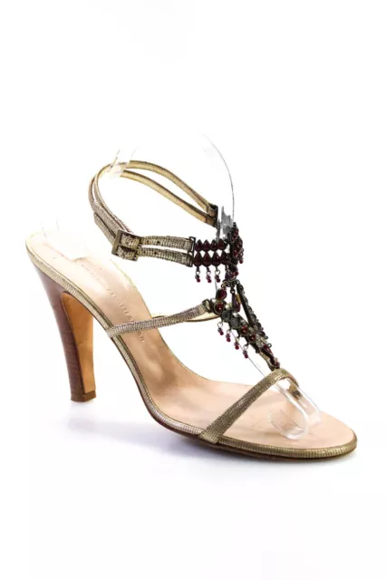 Giuseppe Zanotti Design Womens Gold Beaded Ankle Strap Sandals Shoes Size 10