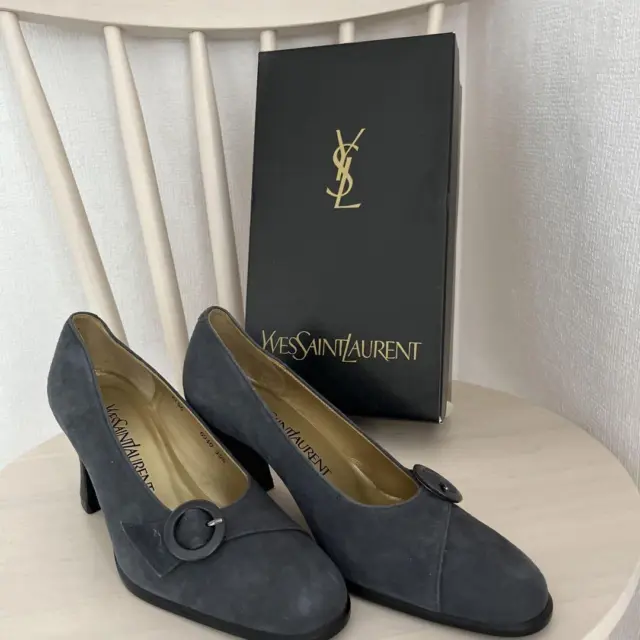 YSL YVES SAINT Laurent Suede Pumps Shoes Size35.5 US-5.5 Gray Chunky ...