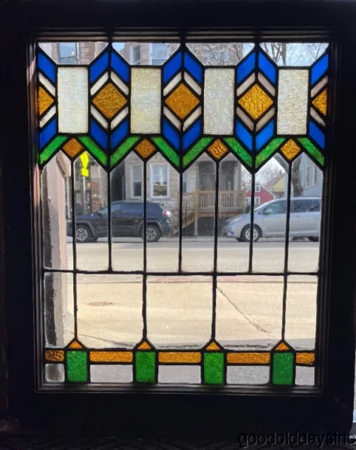 Art Deco Antique Stained Leaded Glass Window Circa 1925 from Chicago 29 " x 24"