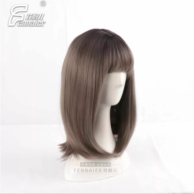 Green wood Gradient flax ash girl long straight hair cos wig high-temperature