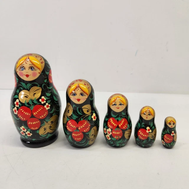 VTG RUSSIAN NESTING Dolls, Wooden USSR Babushka Set Of 5 Nesting Dolls