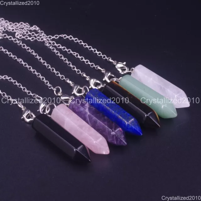 Natural Gemstone Hexagonal Pendulum Healing Crystal Pointed Reiki Chakra Pendant