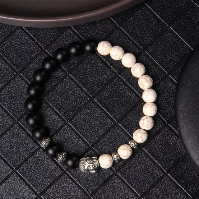 Bracelet de perles Howlite, Agate mate et Bouddha, Sur mesure