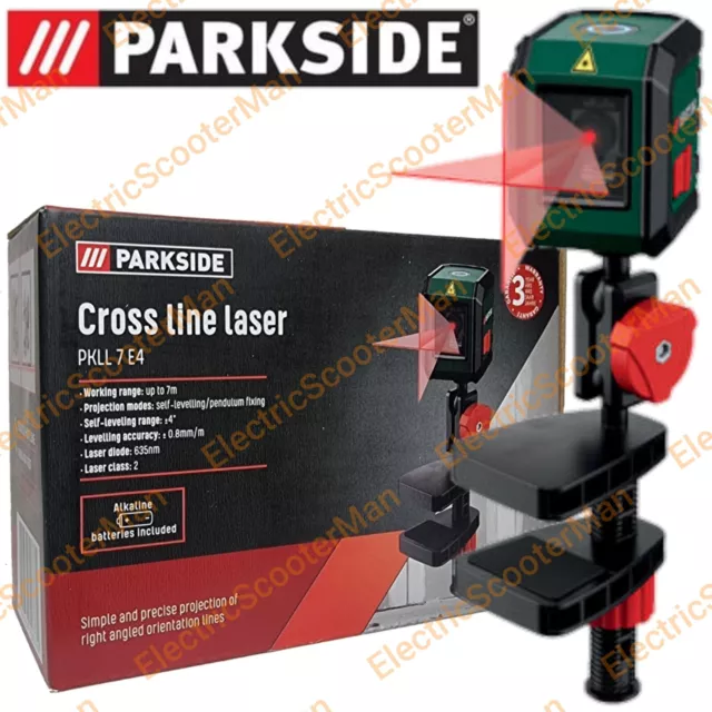 Parkside Self-Levelling Cross Line Laser Level + Removable 360° Universal Clamp