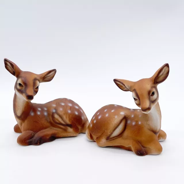 Lipco Made Taiwan Vintage Ceramic Deer Doe Figurines Lot 2 Sitting Lying Nature