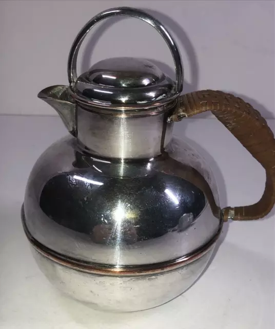 Vintage Teapot Creamer  Pitcher Silver Plated Over Copper Wicker Handle 6.5"