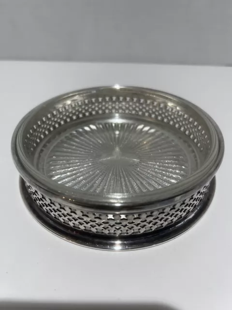 Vintage Wallace Silverplate Wine Bottle Coaster w/ glass liner #9011 MINT  EUC