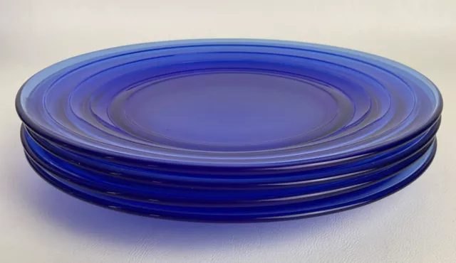 Vintage Hazel-Atlas 9”Glass Plates Modertone Cobalt Blue, Dinner, Lot Of 4