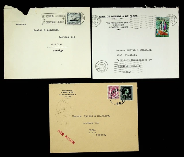 Belgique Set 3 Housses, 1 Poste Aérienne Largeur / 4v De Anvers To Oslo Norvège