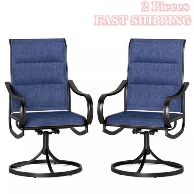 2 Pieces Swivel Patio Chairs Outdoor Metal Rocking Chair Garden Furniture Blue