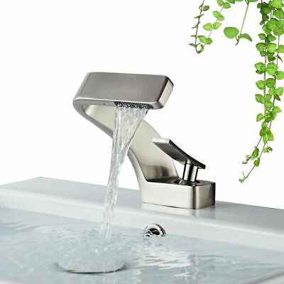 Brushed Nickel Waterfall Bathroom Basin Sink Faucet Single Handle Lavatory Tap