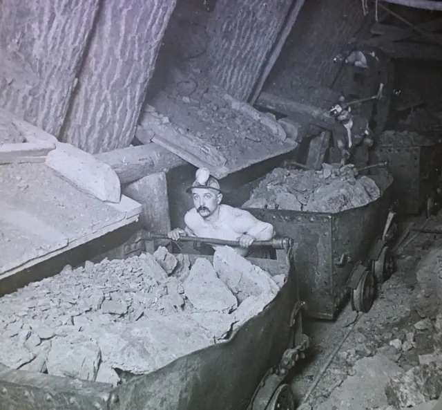 Copper Mine, Tramming Ore, Calumet Michigan, c1920's Magic Lantern Glass Slide