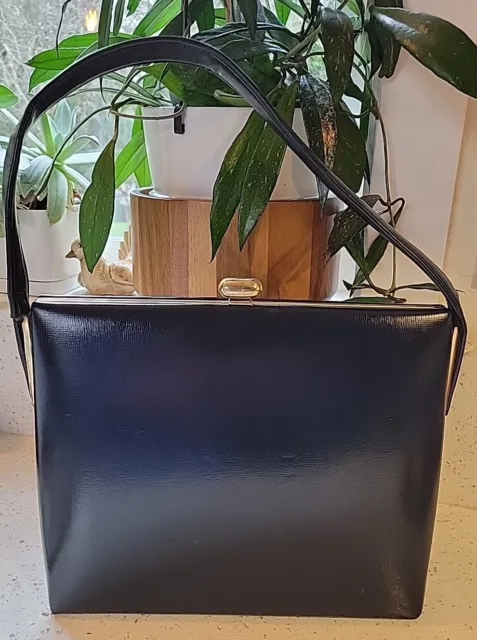 Ila of California Vintage 1960s Handbag Large Purse Art Deco Blue Faux Leather