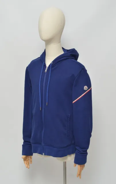 Moncler Luxury Men's Blue Cotton Maglia Cardigan Full Zip Hoodie Size L-XL