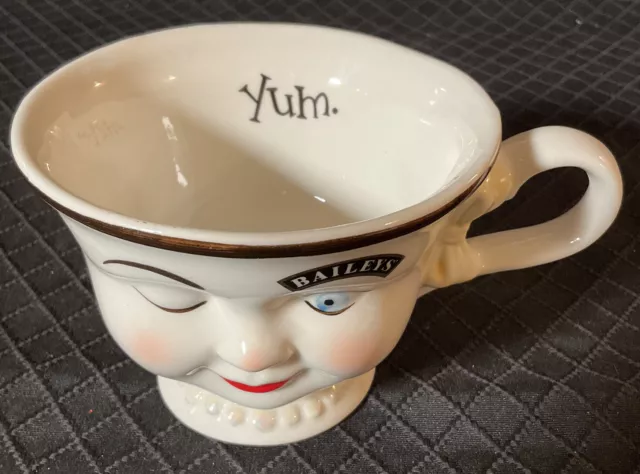 Vintage YUM Bailey's/Red Robin Winking Face Coffee Cup Mug Woman Yellow Hair Tie