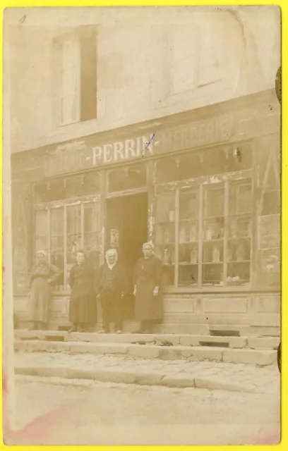 cpa Carte Photo 75 PARIS Commerce Epicerie Mercerie PERRIN 1 Rue Gabriel LAUMAIN