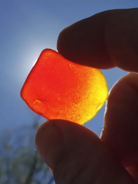 Rare Red/Yellow Multi Sea Glass Surf Tumbled Piece Jq Perfect Beach Find